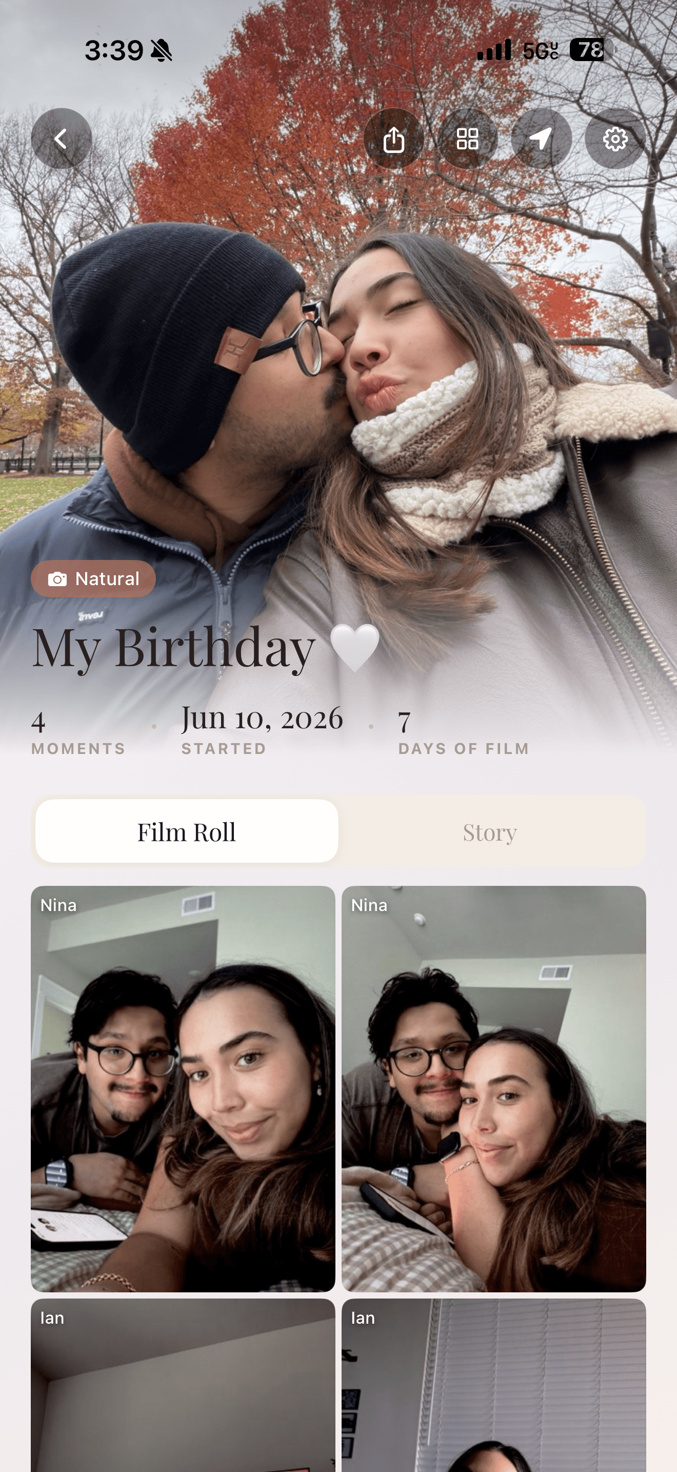 Unlocked birthday visit film roll in the CloserTo app