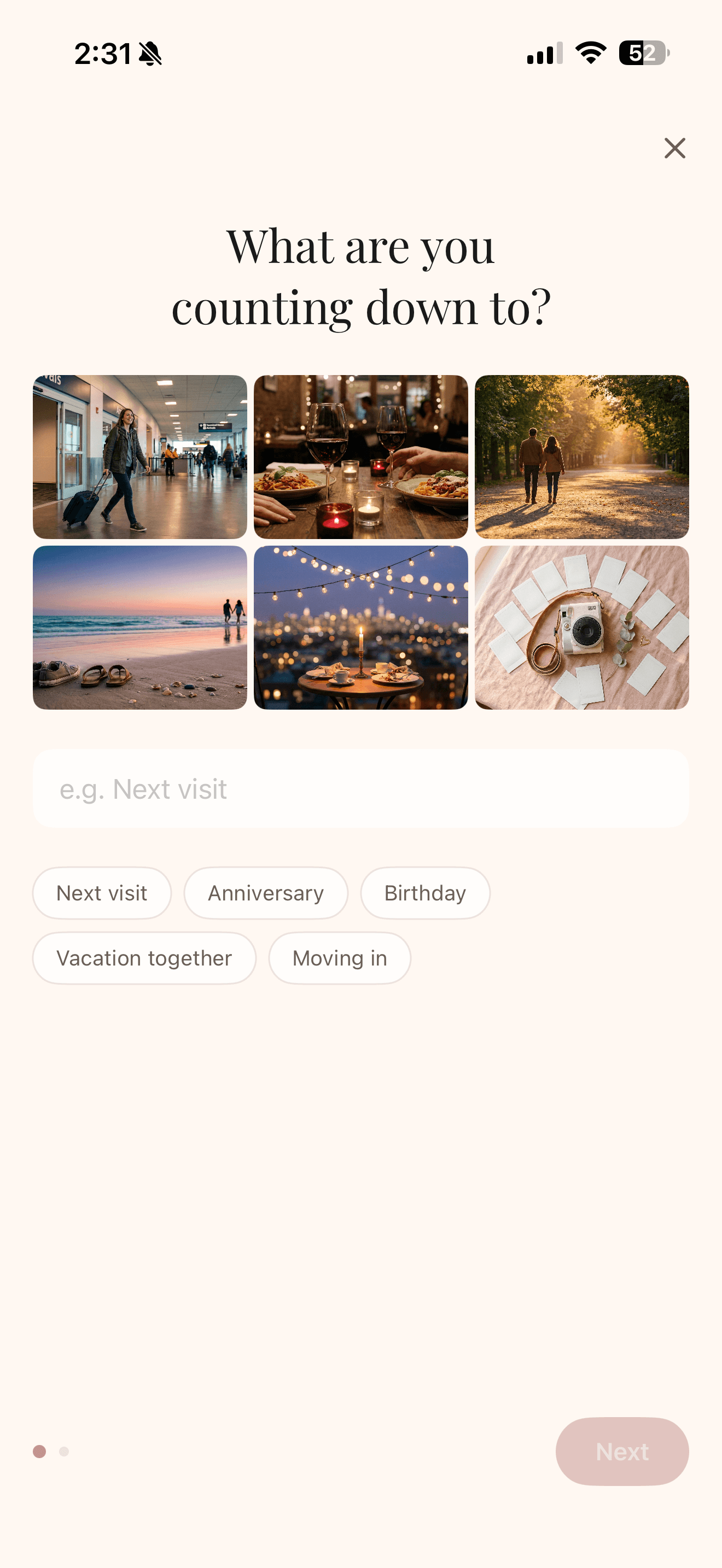 Setting up a next visit countdown in the CloserTo app