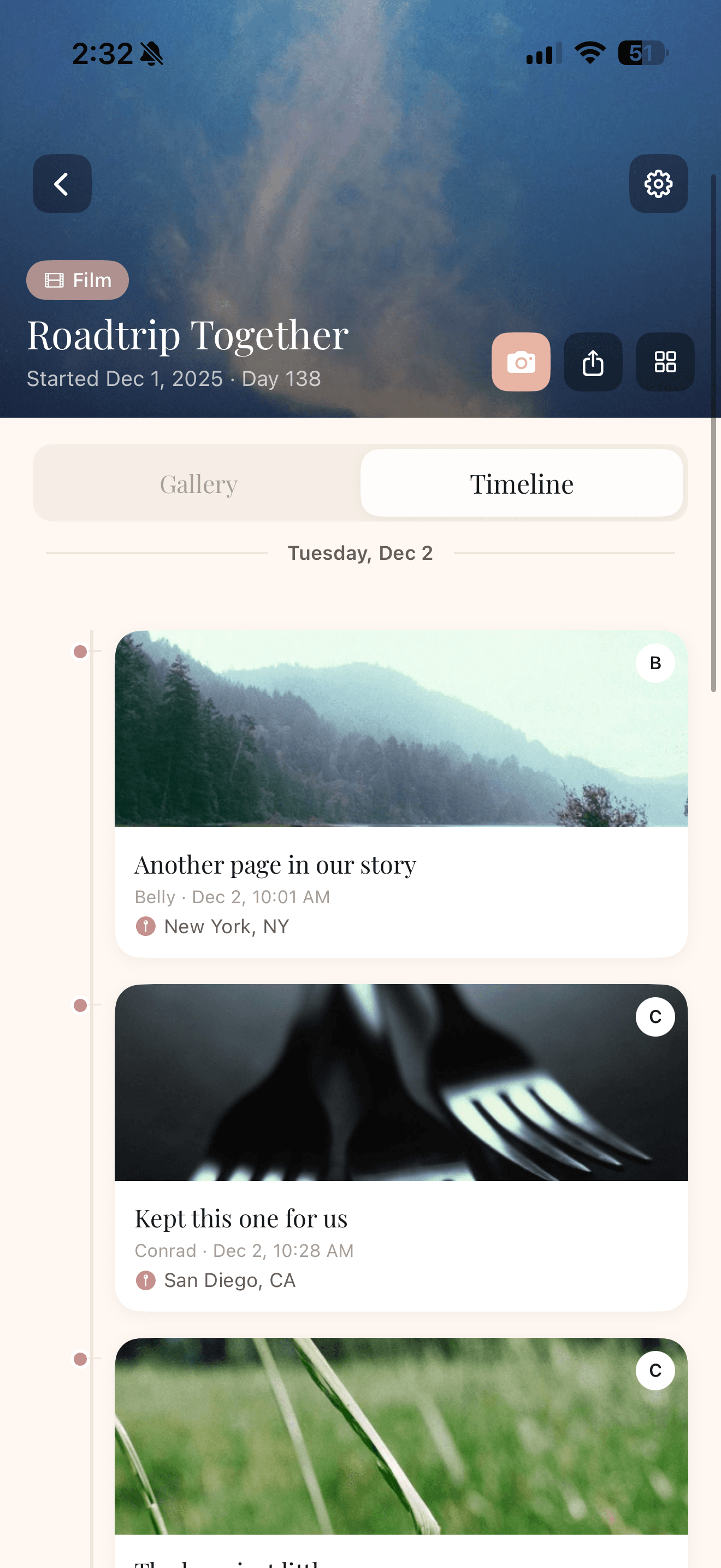 Visit timeline — Roadtrip Together